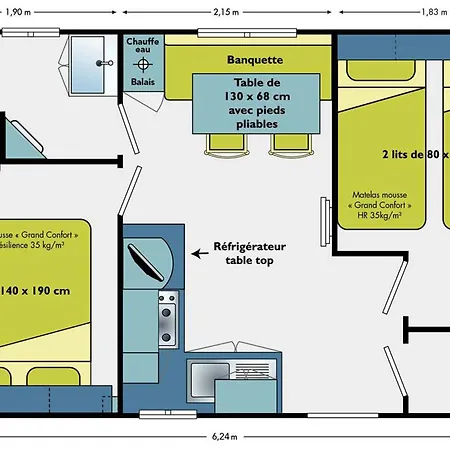 Mobil-home Avec Climatisation - 4 Pers. - Api-1-52-2946 Campsite